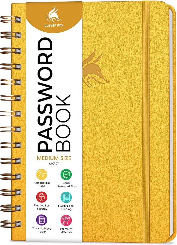 Clever Fox Password Book Spiral – Internet Address & Password Organizer by CleverFox