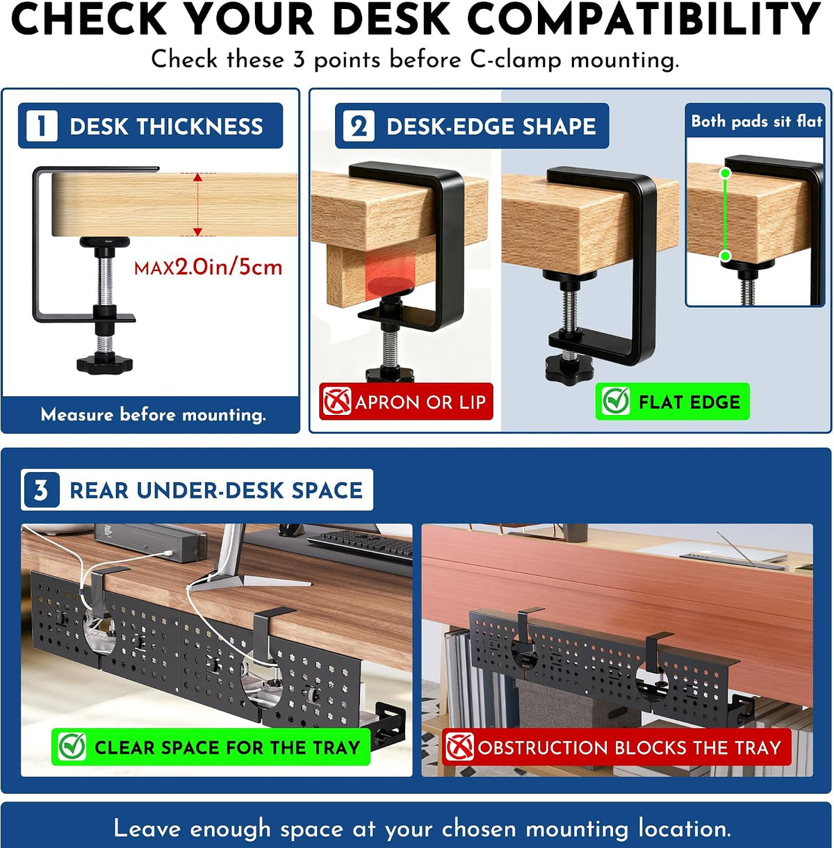 Under Desk Cable Management Tray, 32.6 in, No Drill Cable Organizer, Black