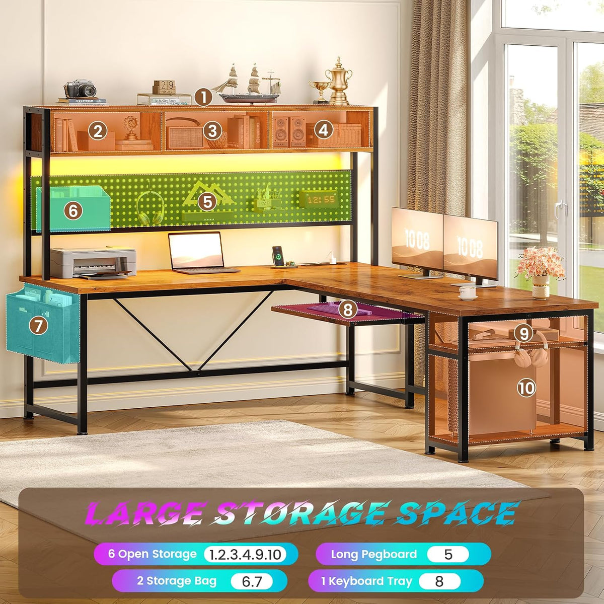 SEDETA L Shaped Computer Desk, Reversible Corner Desk with Power Outlet
