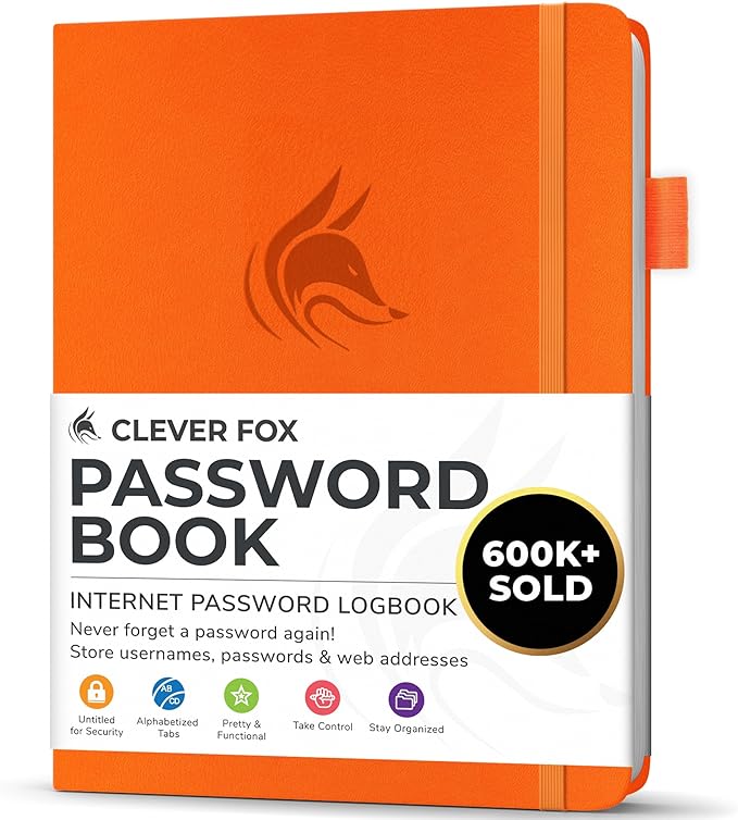 Clever Fox Password Book with alphabetical tabs. Internet Address Organizer by CleverFox