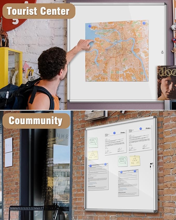 Mifuro 38"x38" Enclosed Bulletin Board, Lockable Weather-Resistant Aluminum - Image 7