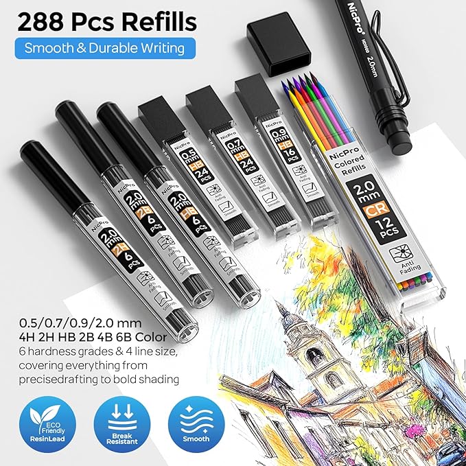 Nicpro 6PCS Weatherproof Mechanical Pencil Set, Sketching Drawing - Image 6