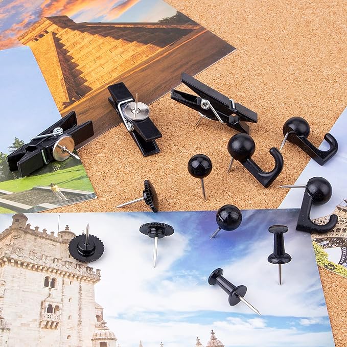 Black Push Pins Set, 5 Styles 140-count Thumb Tacks Map Pins, Steel Point and - Image 5