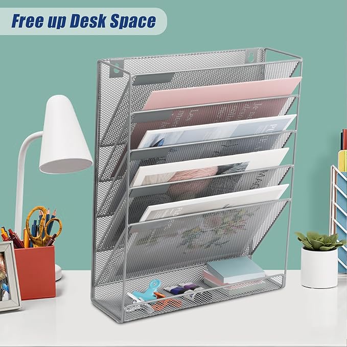 EASEPRES Desk File Organizer Mesh 6-Tier, Hanging Wall Mount Document - Image 6