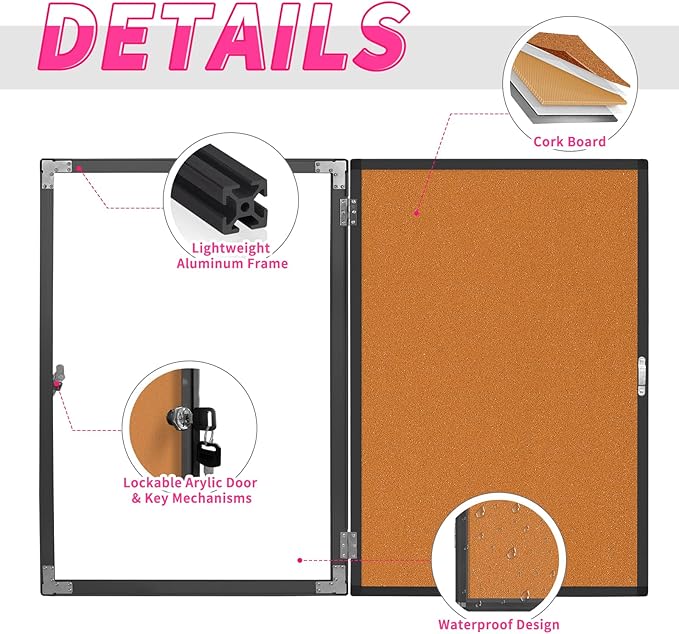 Enclosed Bulletin Board, Cork Noticeboard Board - Image 2