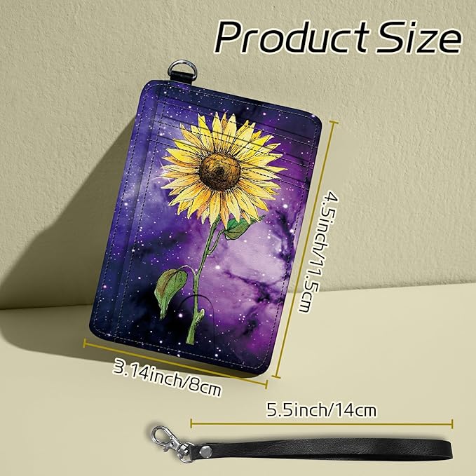 BWEGRHE Small Travel Wallets, Sunflower Yellow Purple Galaxy Slim Minimalist - Image 2
