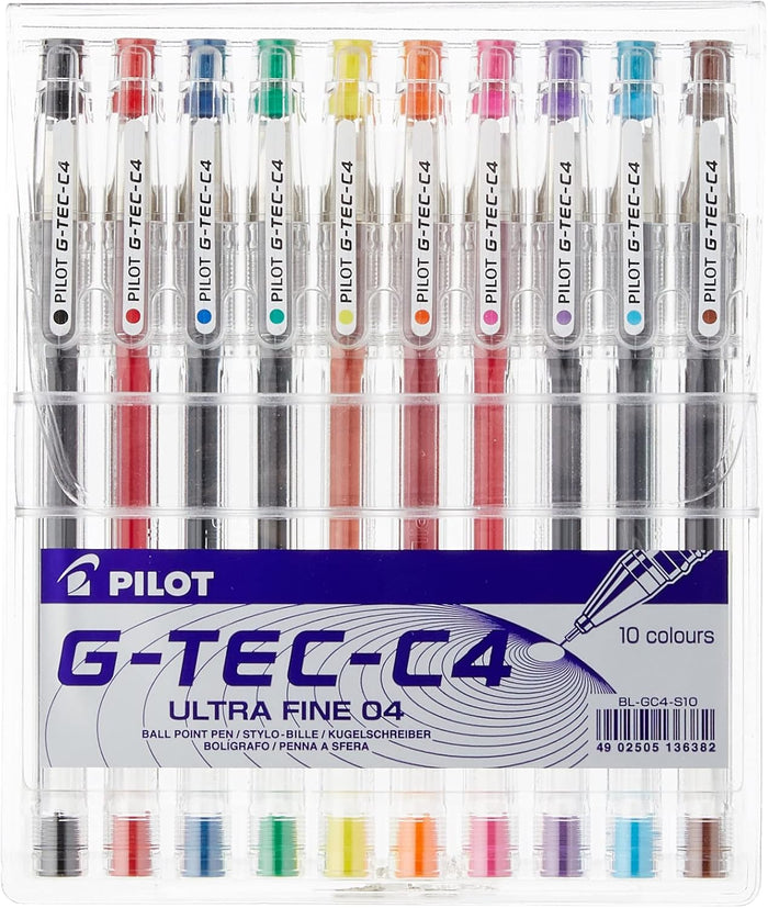 Pilot G - Tec C4 Gel Microtip Rollerball 0.4 mm - Assorted, Pack of 10