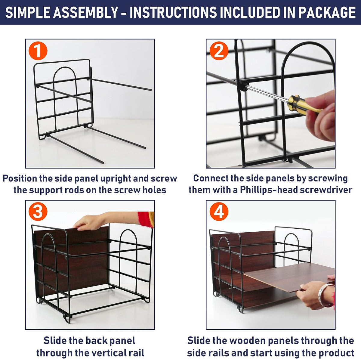 4-Tier Office Organizer, Desk File Organizer with Wood Patterned Shelves, Off...