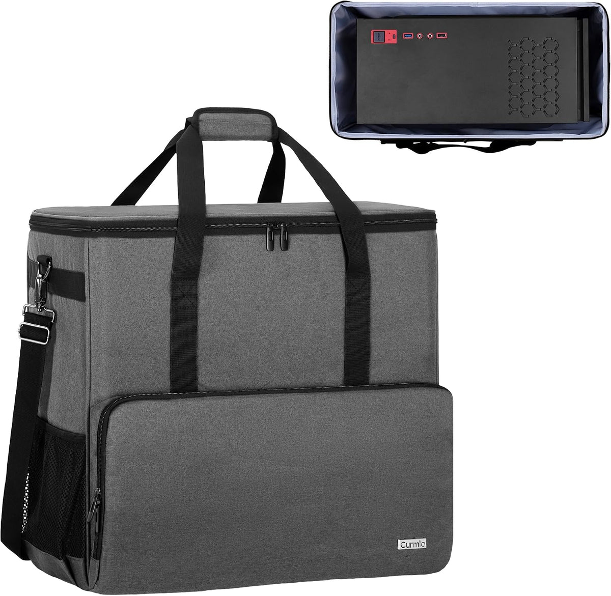 CURMIO PC Carrying Case, Desktop Travel Bag for Full Computer Tower, Gray