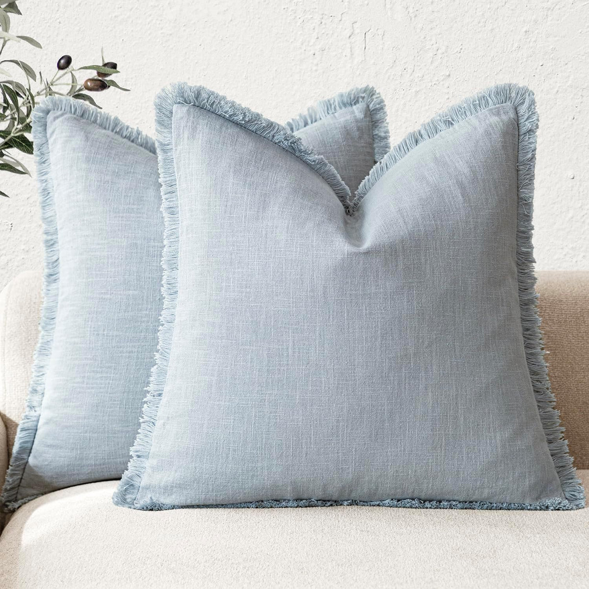 Foindtower Set of 2 Decorative Linen Fringe Throw Pillow Covers Cozy Boho