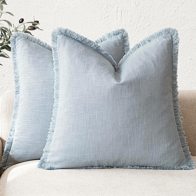 Foindtower Set of 2 Decorative Linen Fringe Throw Pillow Covers Cozy Boho by Foindtower