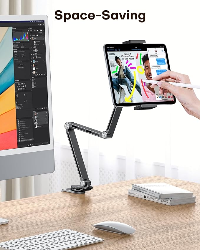 OMOTON Adjustable Tablet Stand for iPad, Desk Phone Holder for Bed - Image 7