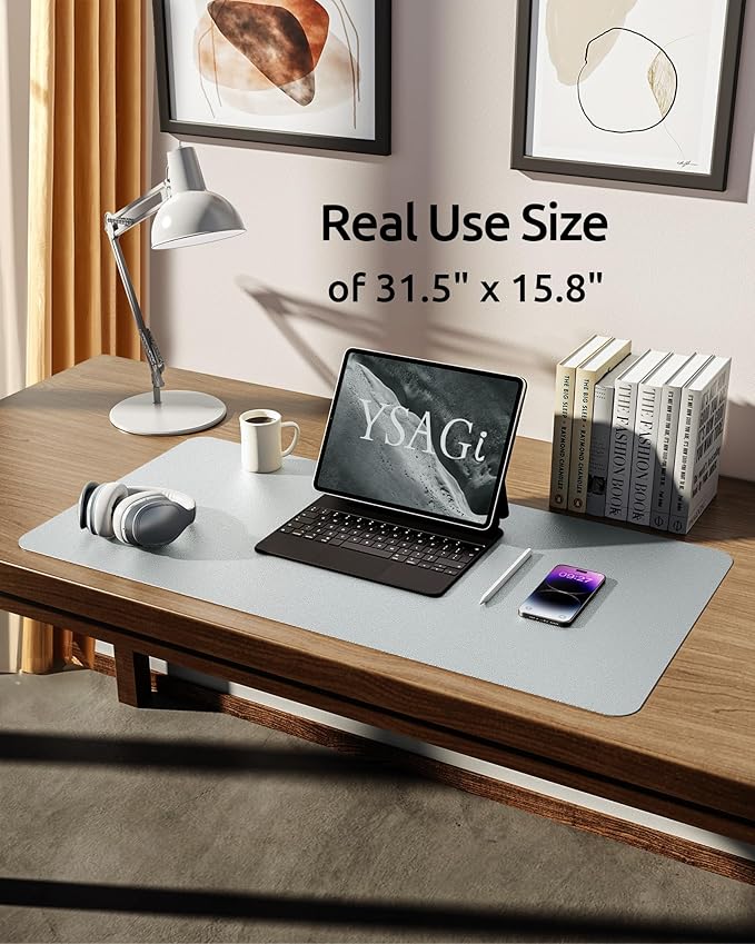 YSAGi Leather Desk Pad Protector, Office Desk Mat, Large Mouse Pad, Non-Slip PU - Image 5