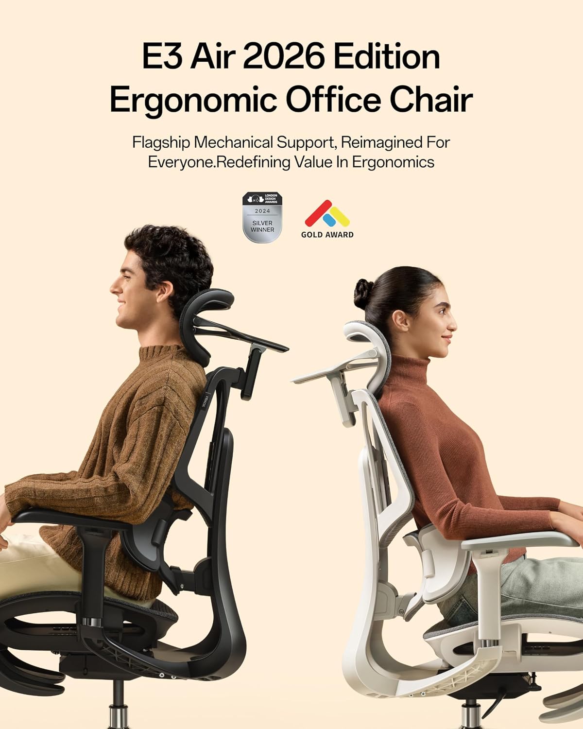 Hbada E3 Air Ergonomic Office Chair, 3-Zone Lumbar Support, Comfy Home Office...