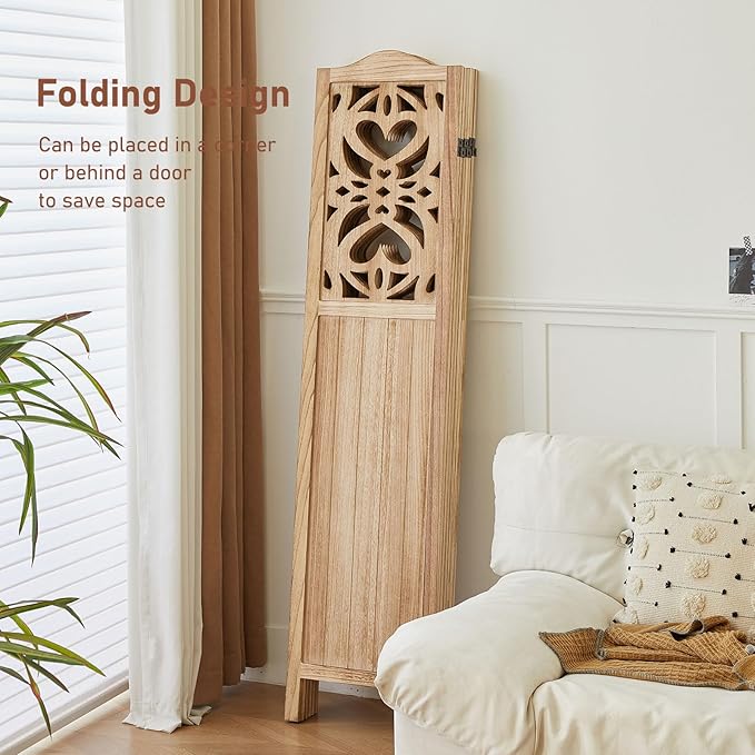 ALeesing 6 Panel Room Divider Fully Assembled, Carved Room Dividers and Folding - Image 4