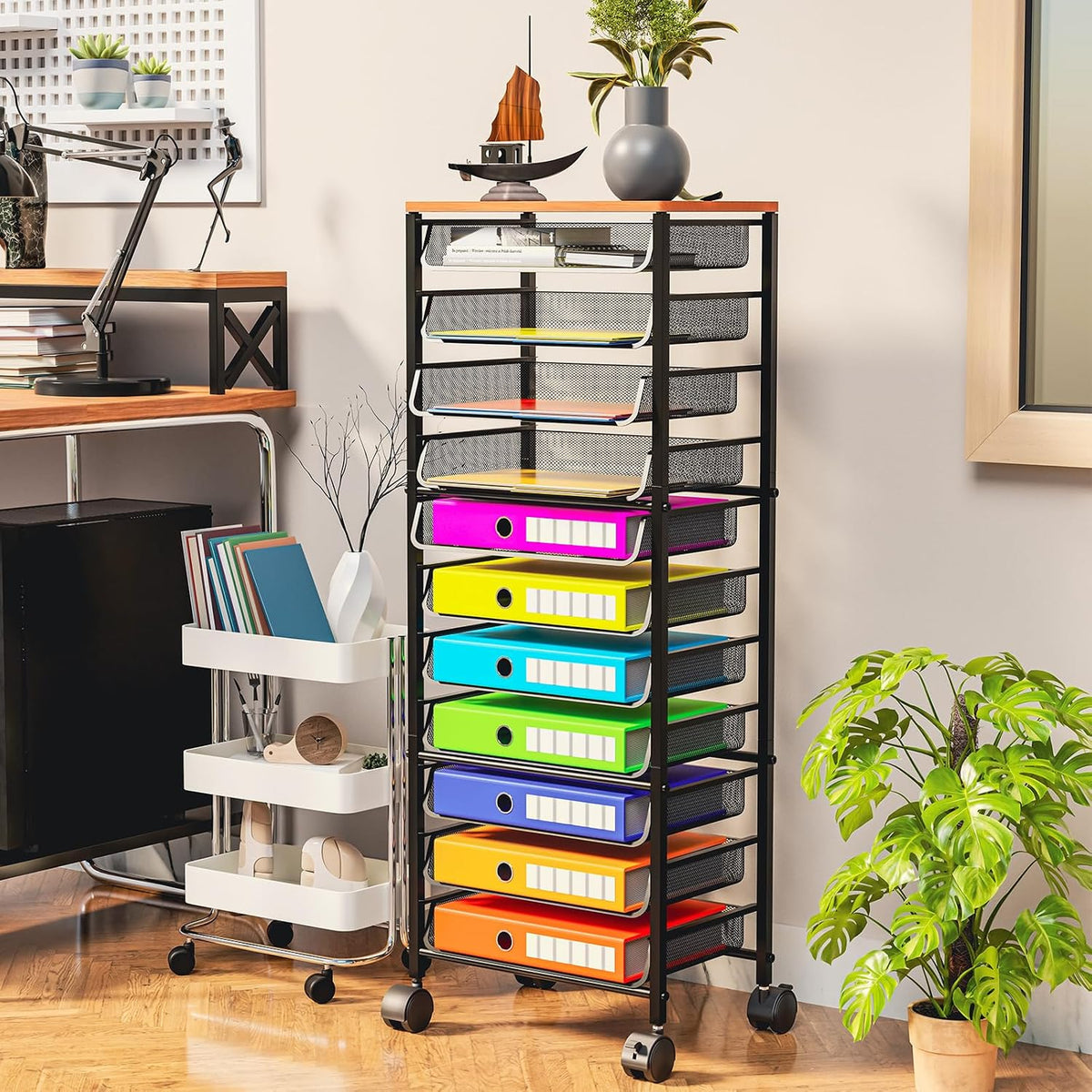 Simple Trending 12-Tier Rolling File Cart, Desk File Organizer with 11 Mesh S...