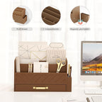 WISUCART Bamboo Desk Organizer Mail Holder Countertop Wood Desk Drawer Tabletop - Image 5