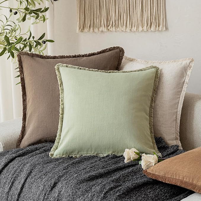 Foindtower Set of 2 Decorative Linen Fringe Throw Pillow Covers Boho Farmhouse - Image 5