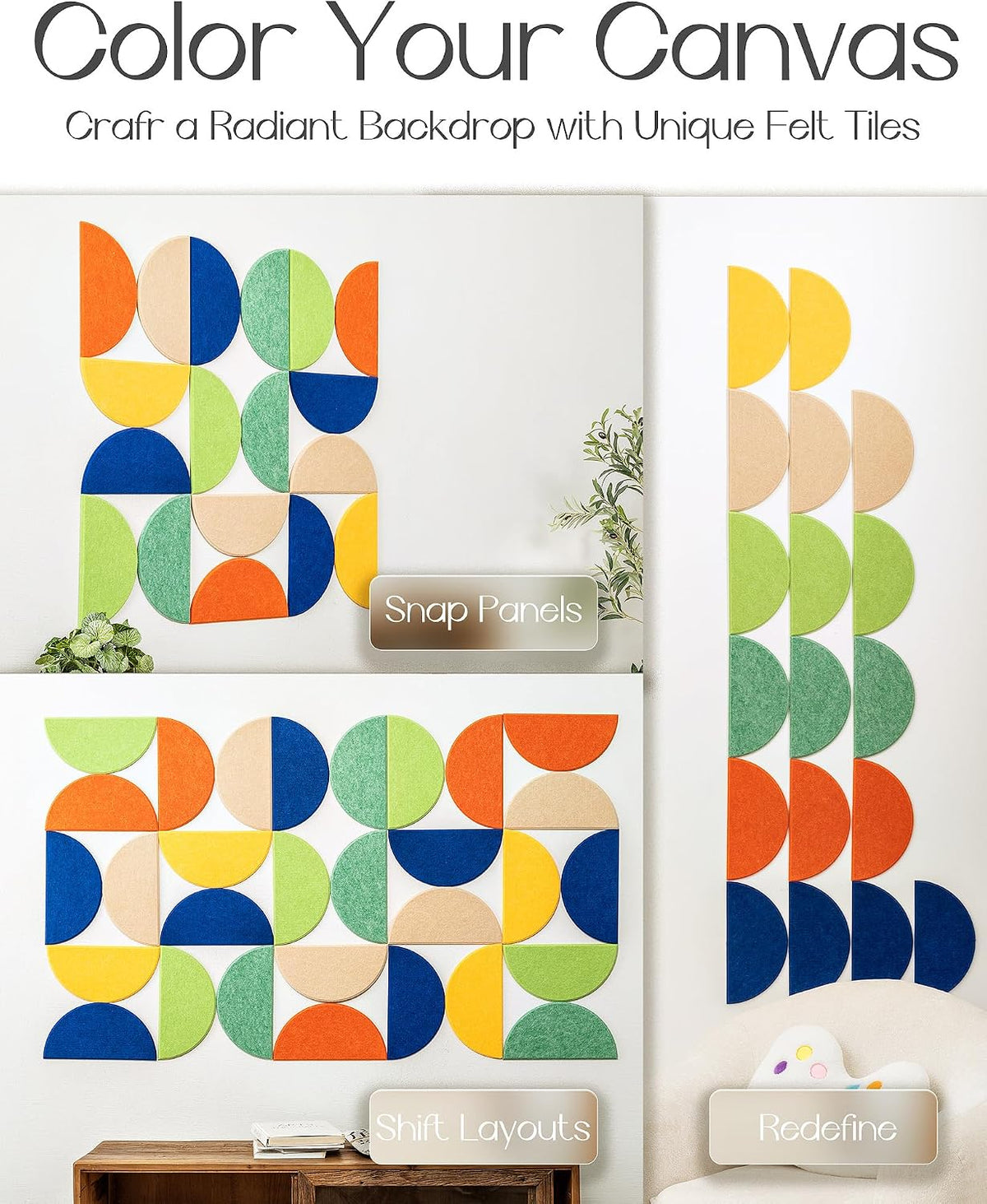 Semi-Circular Felt Wall Tiles for Bulletin Boards, Citria