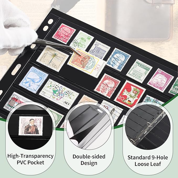 5 Sheets 10 Pages Postage Stamp Album Pages, 7 Pockets 7.7x 1.35in Stamp - Image 4