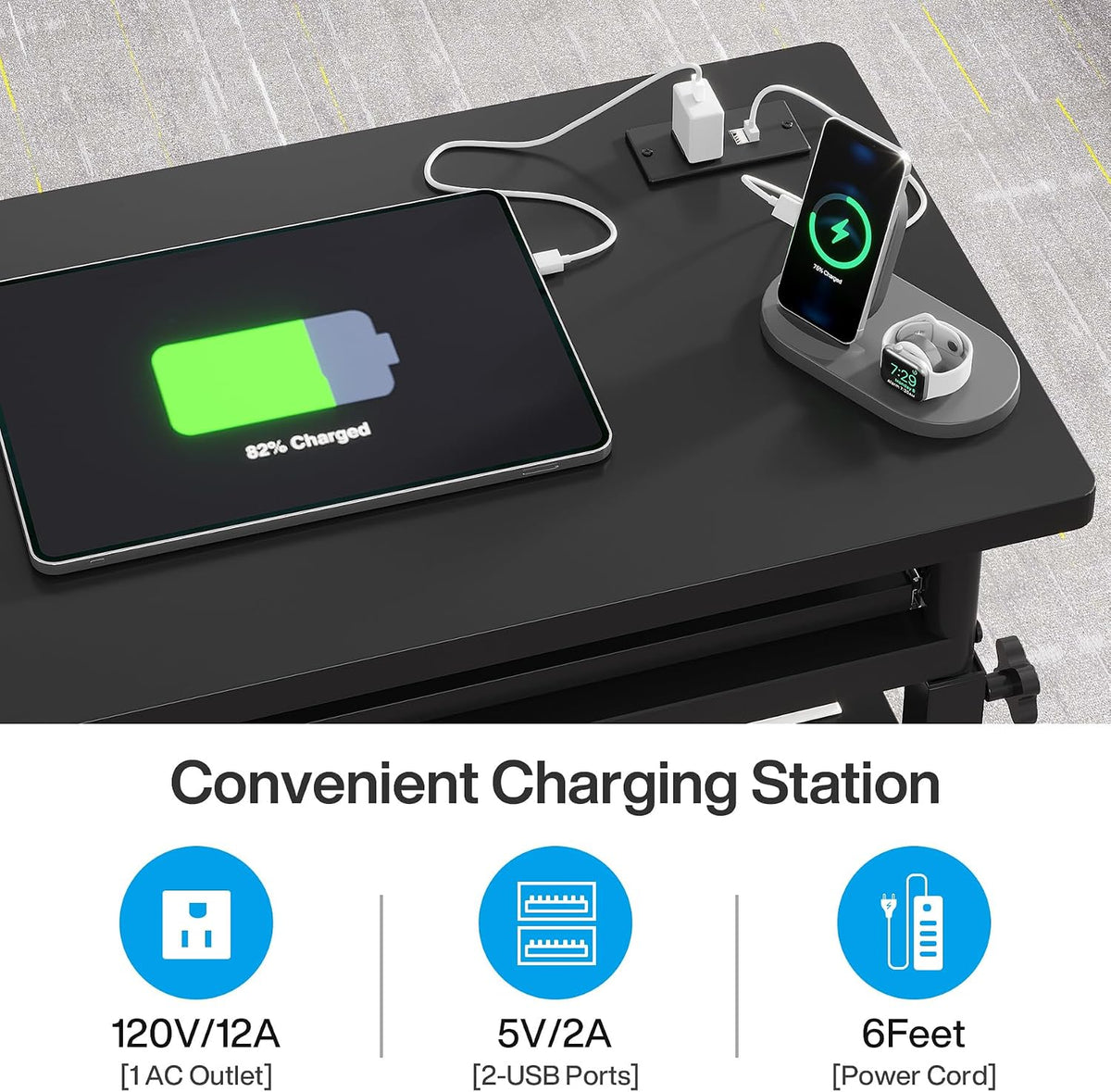Tribesigns Small Portable Desk with Power Outlet, Height Adjustable Sofa Couc...