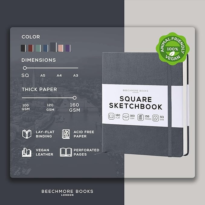 Beechmore Books Square Sketchbook – 8x8 Premium Vegan Leather Bound Large - Image 2