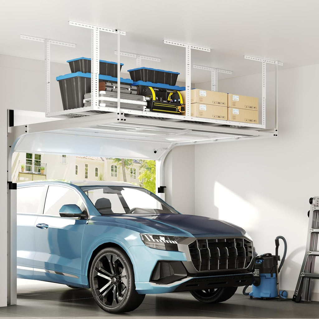 fleximounts 3x8 overhead garage ceiling storage rack organization shown in use