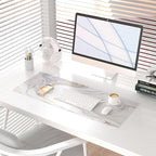 QIYI White Mouse Pad, Cute Marble Large Desk Mat, PU Leather Desk Protector - Image 2