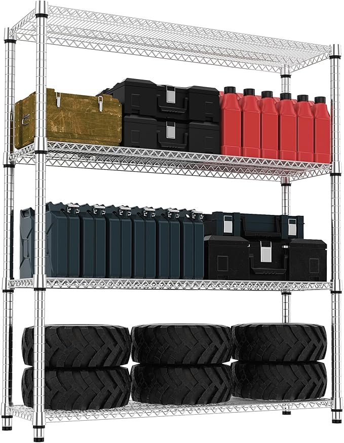 M MZG 4 Tiers Shelf 2640 lbs Steel Storage Shelving Utility Shelving Unit Steel by MEIGAOPLASTICANDMETALHKCOLIMITED