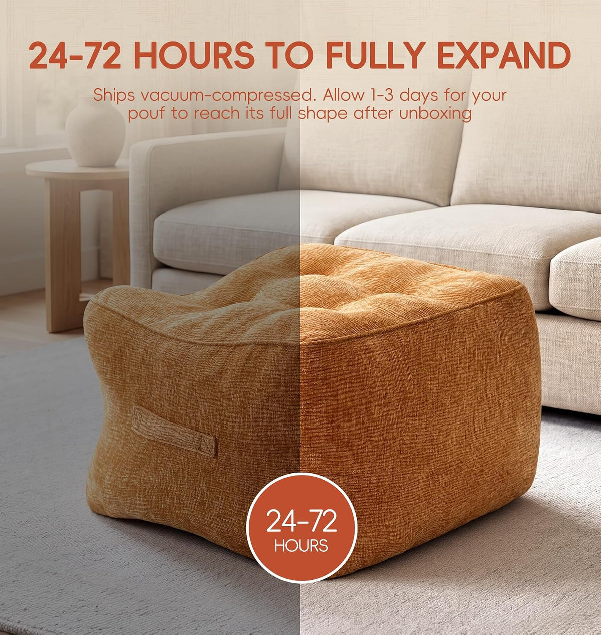 Hobestluk Pouf Ottoman Foot Rest Chenille Square Small Ottoman, Brown