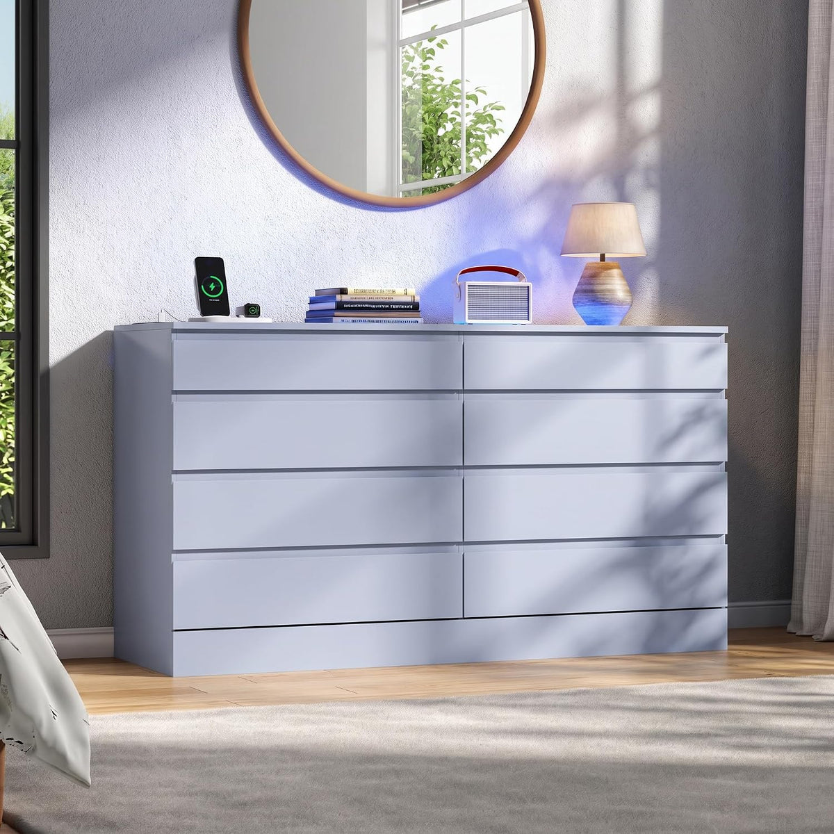 Gyfimioe 8 Drawer Dresser with Power Outlet, White Dresser for Bedroom Chest ...