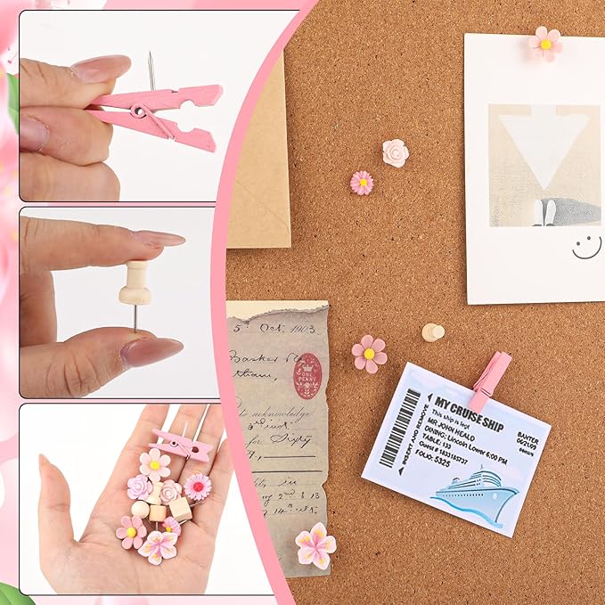 78 Pieces Push Pins Set Cute Thumb Tacks Decorative Flower Push Pins - Image 3