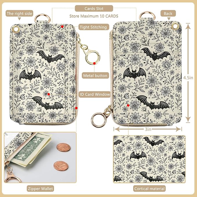 bolimoss Bat Lanyard Wallet Badge Holder PU Leather RFID Keychain Wallet - Image 2