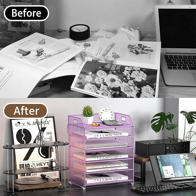 6 Tier Desk Organizer, Heavy-Duty Thick Metal Letter Tray Organizer, Large - Image 6