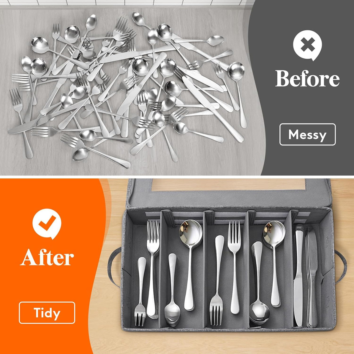 Lifewit Silverware Storage Box, Covered Flatware Organizer with Zipper Lid