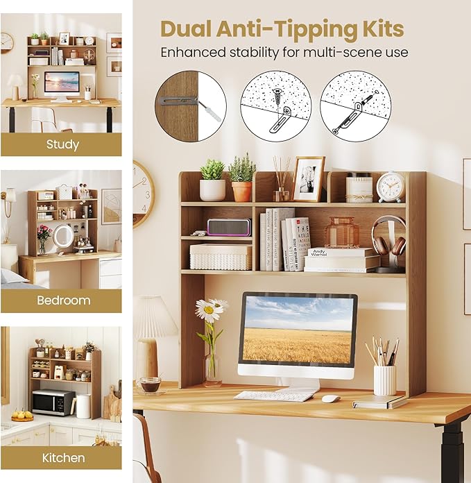 Tangkula Desktop Bookshelf for Computer Up to 32”, 37” Countertop Storage Hutch - Image 8