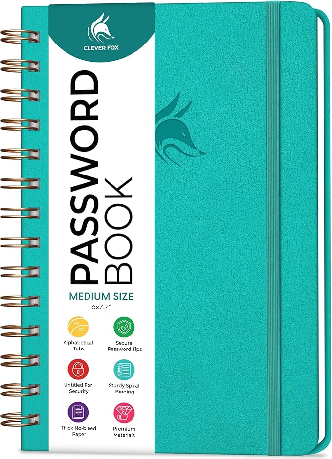 Clever Fox Password Book Spiral – Internet Address & Password Organizer by CleverFox