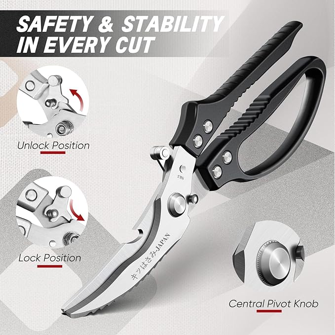 TIVOLI Kitchen Scissors Set Black, Japanese Stainless Steel Kitchen Shears - Image 3