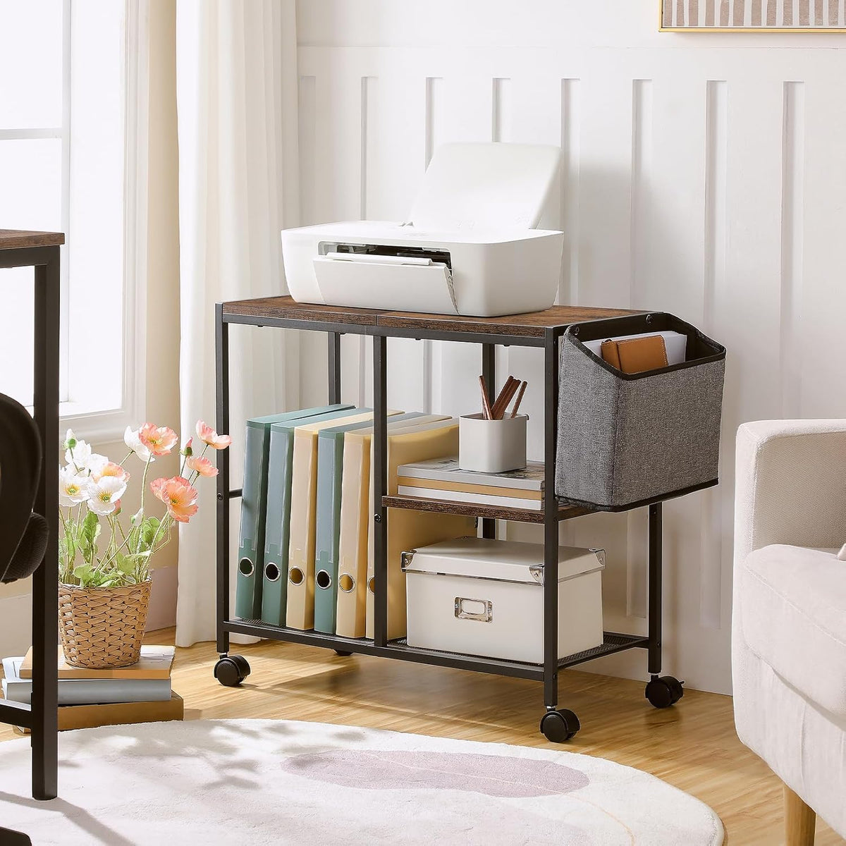 MAHANCRIS Printer Stand with Storage Bag, 3-Tier Mobile Under Desk Printer Ca...