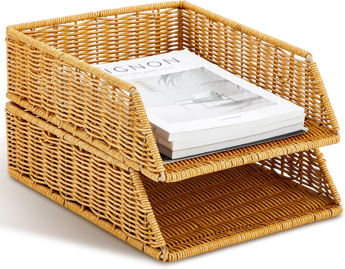 Yeaqee 2 Pcs Paper Tray Organizer for Desk Woven Letter A4 File Organizer