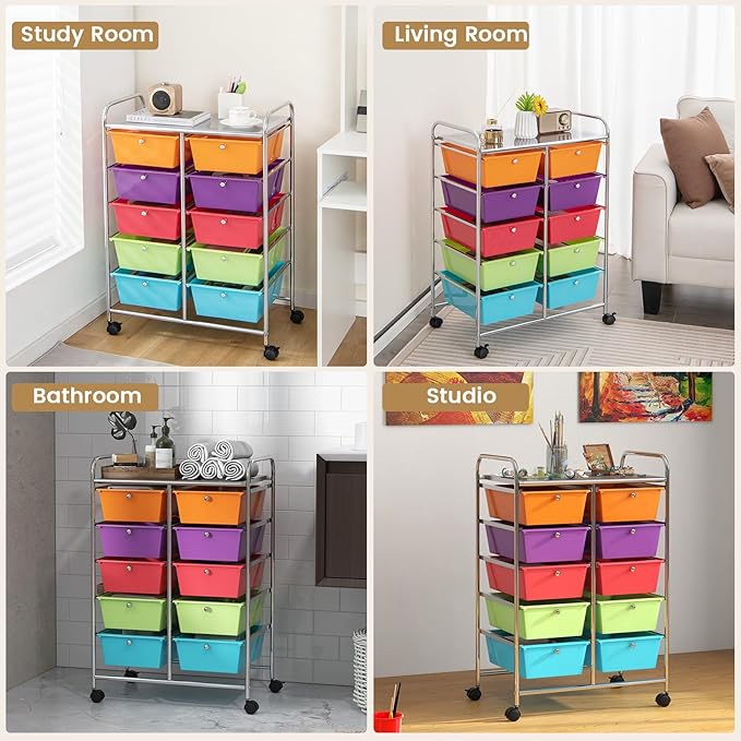 HAPPYGRILL 10-Drawer Rolling Storage Cart, Storage Organizer Cart - Image 7