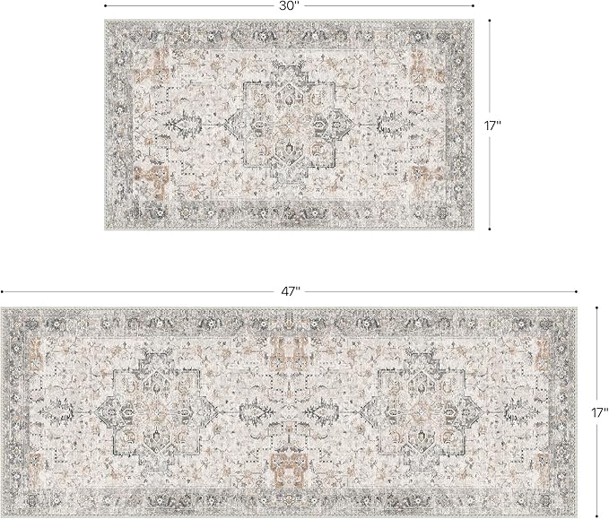 GENIMO Runner Rug 2PCs, Machine Washable Non Slip Vintage Hallway Runner Rug - Image 2