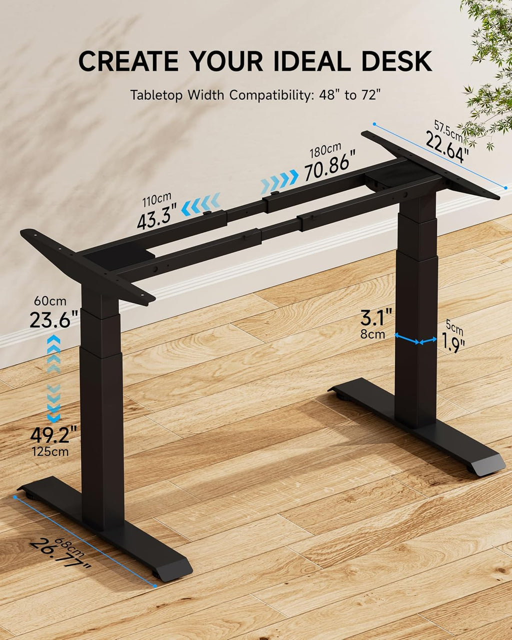 bizum dual motor 3-stage electric standing desk frame,3, close-up detail