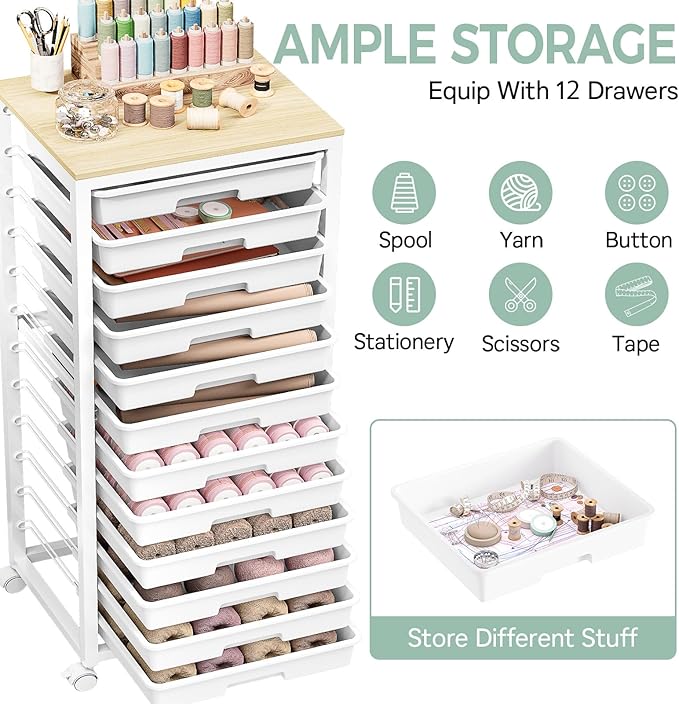 SYKIARIOL Rolling Cart with Drawers, 12 Drawer Rolling Cart, Rolling storage - Image 3