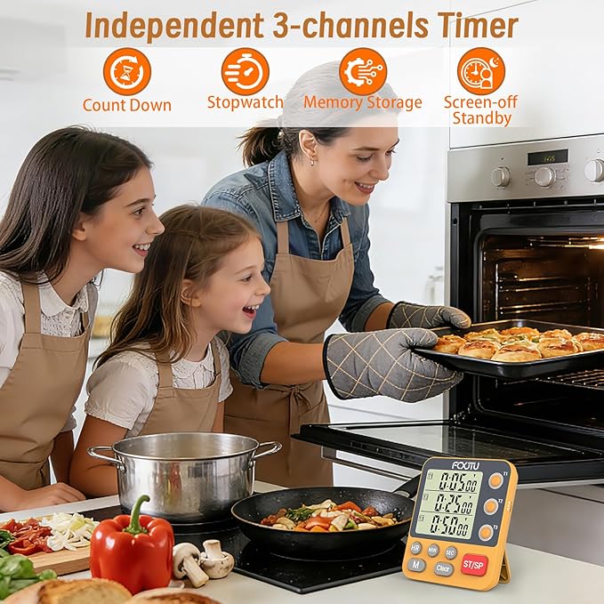 FCXJTU Digital Dual Triple Kitchen Timer, 3-Channel Magnetic Countdown Timer - Image 2