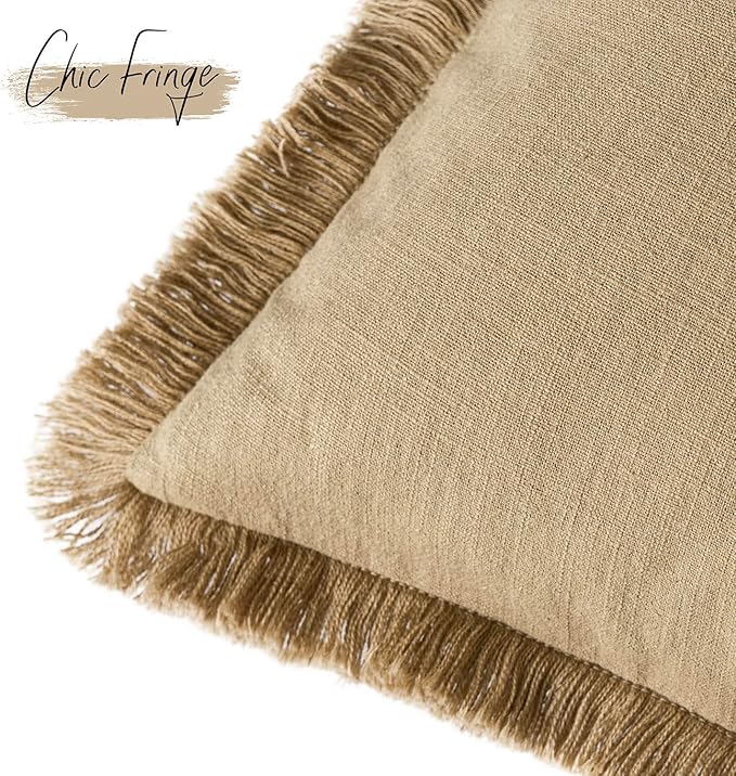Foindtower Set of 2 Decorative Linen Fringe Throw Pillow Covers Farmhouse - Image 3