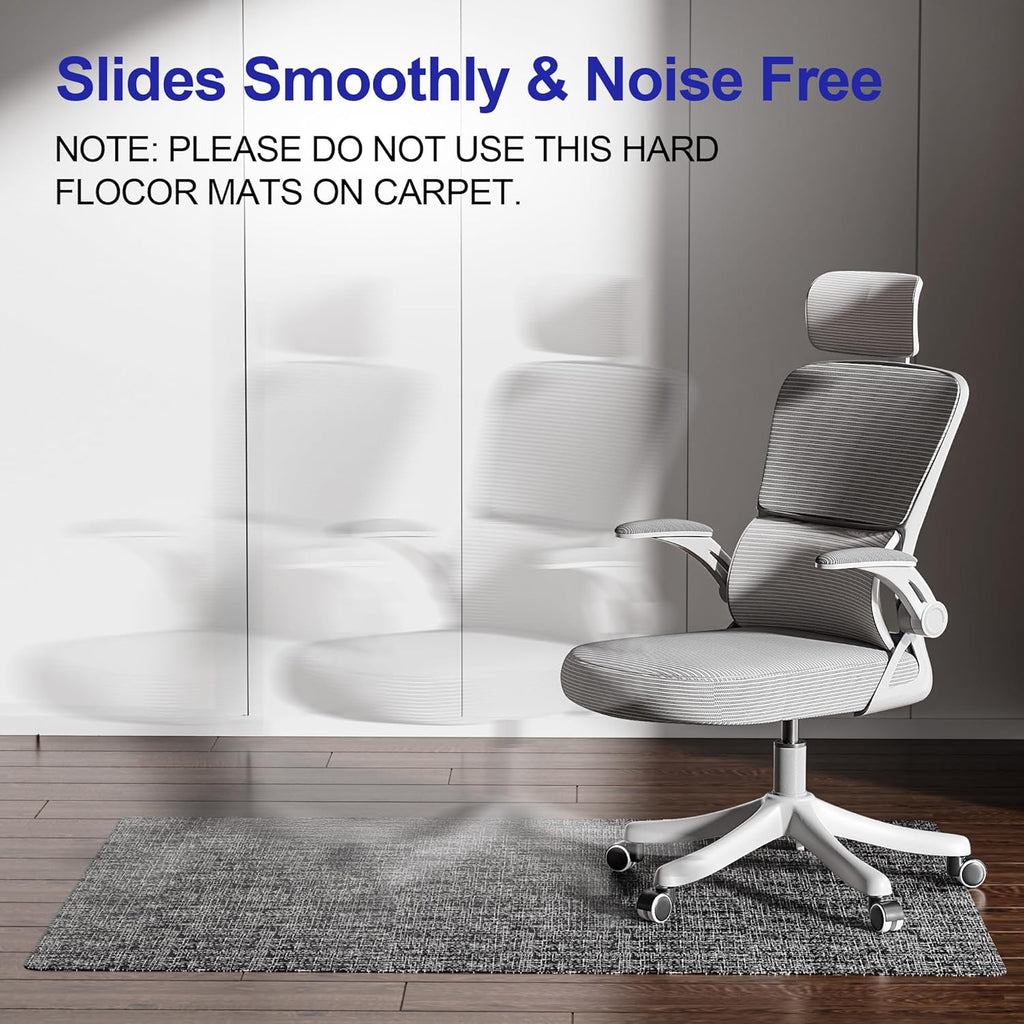 Delamu Office Chair Mat for Hardwood Floor, Non-Slip PVC Woven Computer Desk Chair Mat, 45"×53" Heavy Duty Hard Floor Protector for Rolling Chairs, Black & White, Not for Carpet