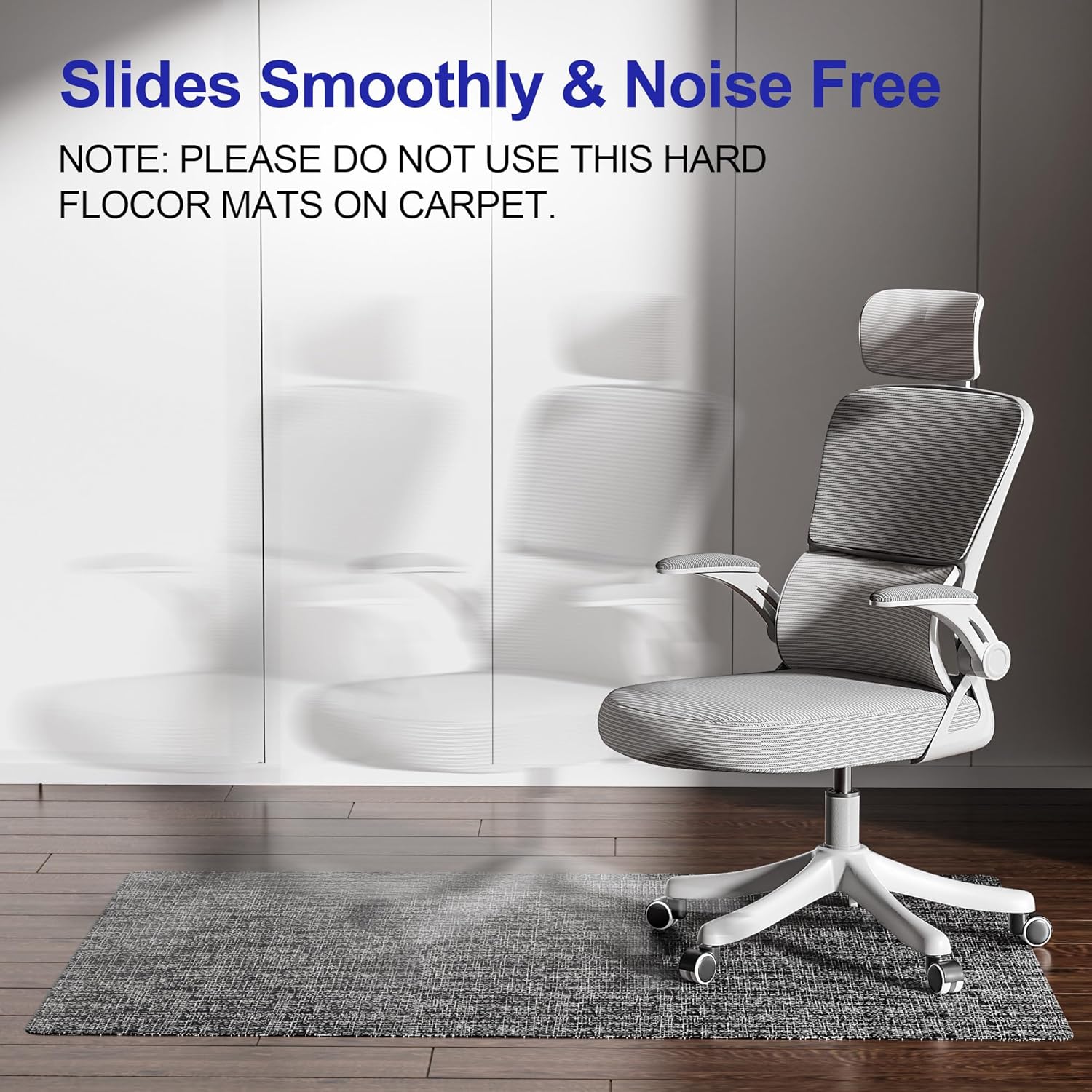 Delamu Office Chair Mat for Hardwood Floor, Non-Slip PVC Woven Computer Desk Chair Mat, 45"×53" Heavy Duty Hard Floor Protector for Rolling Chairs, Black & White, Not for Carpet