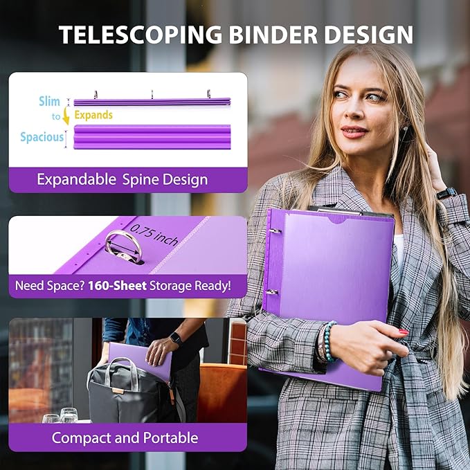 WOT I 4-Pack Telescoping 3 Ring Binder, Expandable Flexible Binder - Image 2