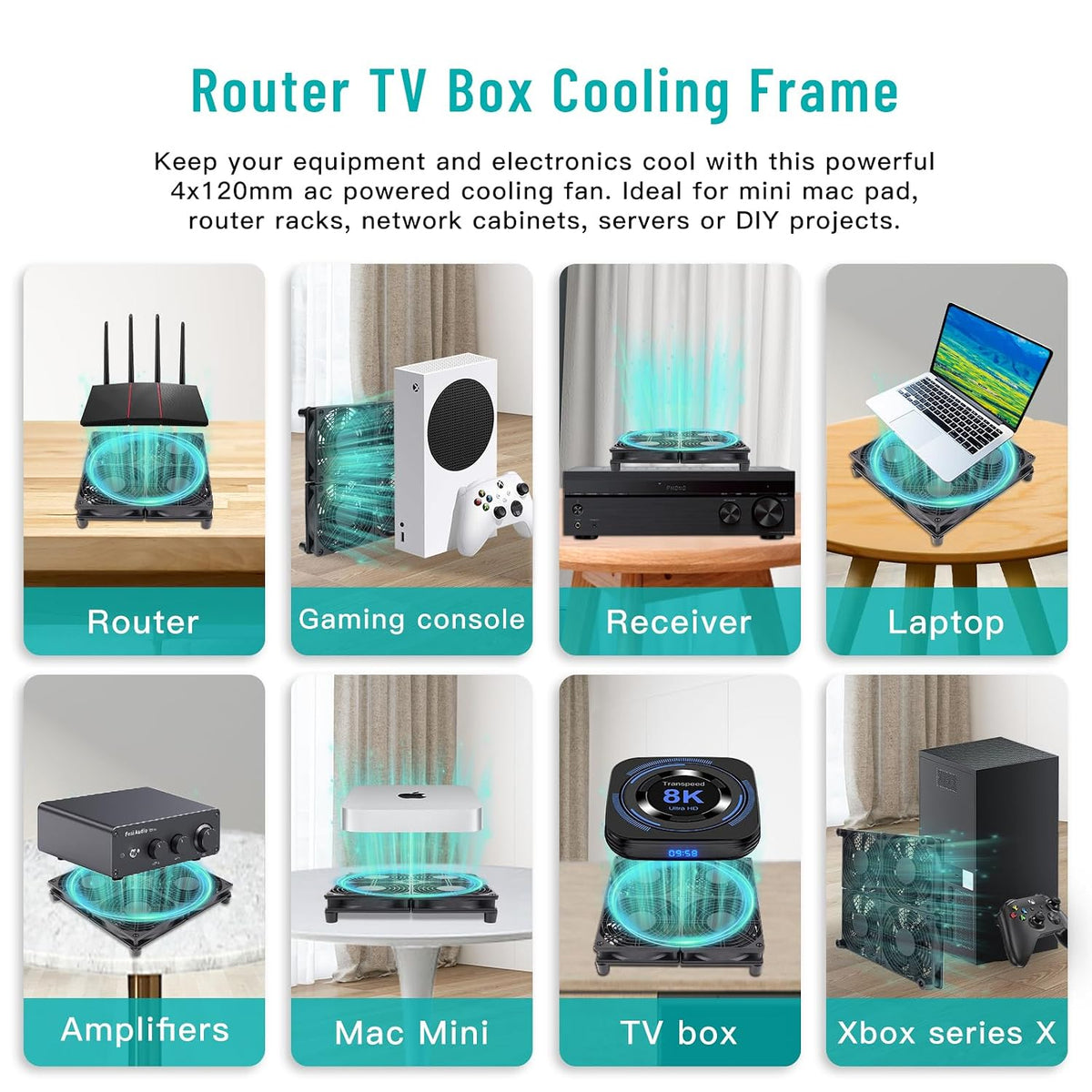 Router Laptop Cooling pad 4X 120mm Computer Fan with AC Plug Variable Speed F...
